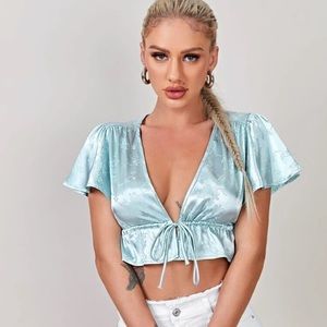 Baby blue front tie top